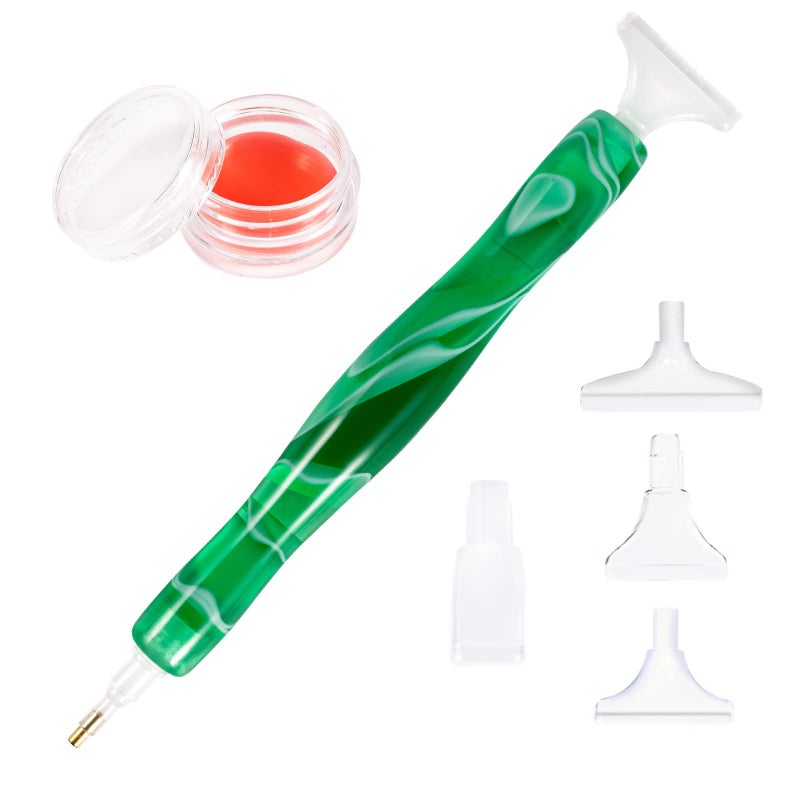 RovyFota Diamond Painting Pen, Handmade Resin Diamond Painting Pens with Glue Clay and Various Tips, More Comfortable and Faster, 5D Diamond Painting Tools for Diamond Paintings Hobby (Green) - Image 1